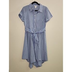 London Times Womens 8 Stripe Print Shirt Dress With Tie Belt Preppy Minimalist